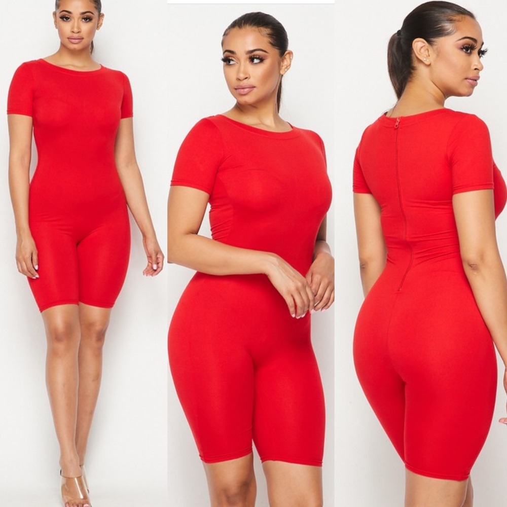 Red shorts sporty romper